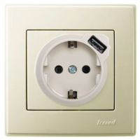 Розетка с заземлением + USB Lezard Lesya, крем (705-0303-181)